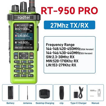 Radtel RT-950 PRO Grünes Bluetooth GPS APRS Programmierbares RGB-Display Frequenz FM/SSB+71cm Dual-Band 86MHz