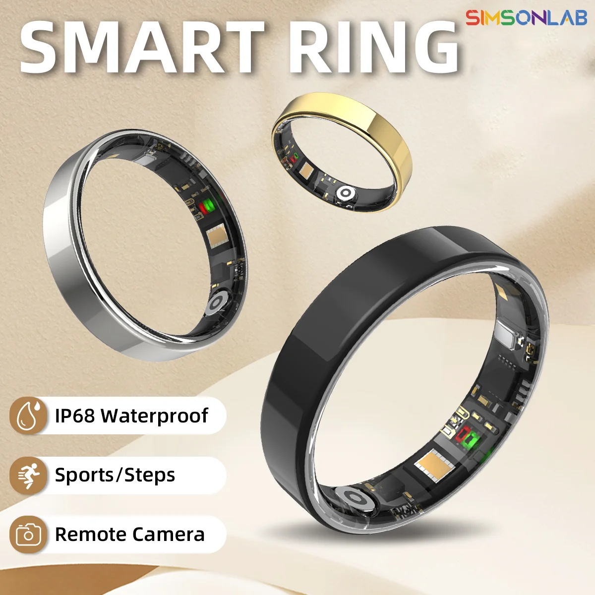 SIMSONLAB 2025 Smart Ring Bluetooth Anruf Herzfrequenz