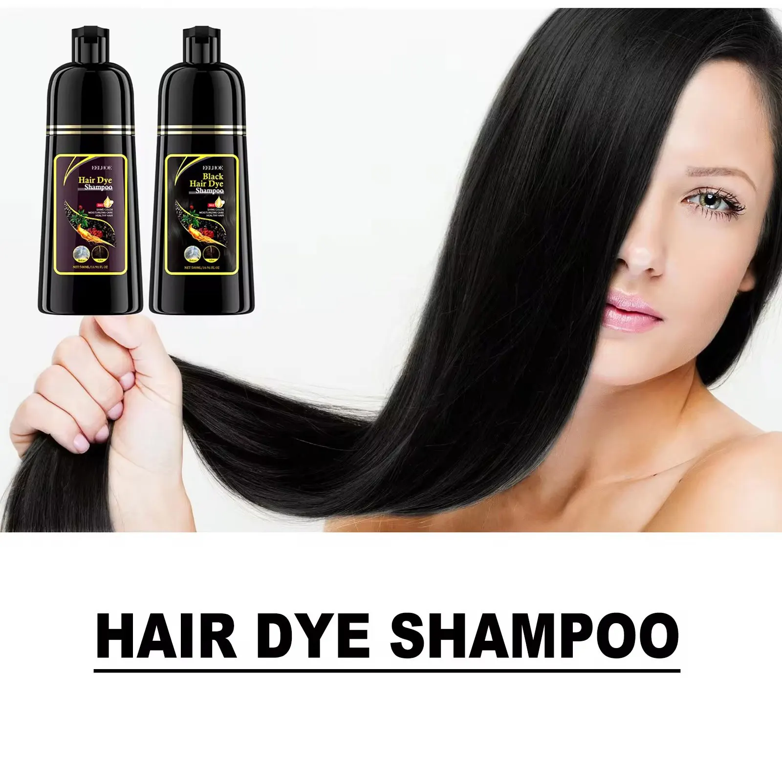 EELHOE Schwarzes Haarfärbe-Shampoo, 3-in-1-Wachstum, sauberes – Bild 3