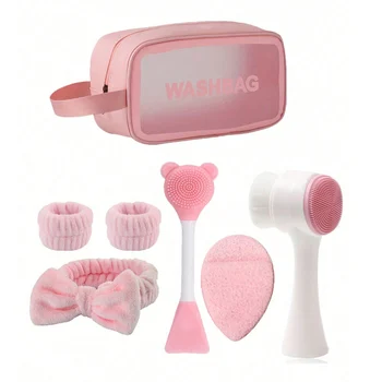 Hautpflege-Set für Zuhause: Gesichtsreinigungsbürste, Maskenschwamm, Haarband, Aufbewahrungstasche (7 Stück)