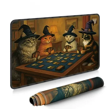 Wizard Cats MTG-Spielmatte, lustige Katzen, die Magic spielen, Schreibtischunterlage für Büroarbeit