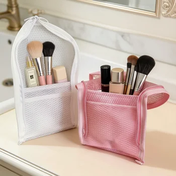 EVA Mesh Reise-Kulturtasche, stehende Kosmetik-Organizer-Tasche, tragbare transparente Mesh-Make-up-Tasche