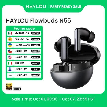 HAYLOU Flowbuds N55 Kabellose Ohrhörer 54dB Adaptives ANC Bluetooth 6.0 LDAC Hi-Res Audio 6-Mikrofon