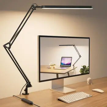 LED-Schreibtischlampe, langer Arm, faltbare Klemme, verstellbare Augenpflegeleuchte mit 3-Farbmodi, dimmbar