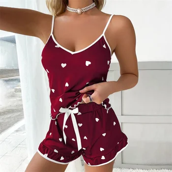 2024 sommer Pyjama Set Große Größe Weste Shorts frauen Hosenträger Weiche Casual Nette Gedruckt Frauen pyjamas