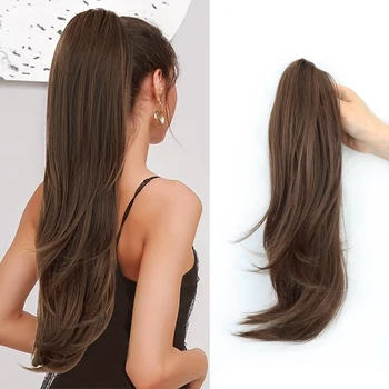 Synthetischer Pferdeschwanz mit Krallenclip, 45,7 cm lang, gewellt, schwarz, braun, hitzebeständig