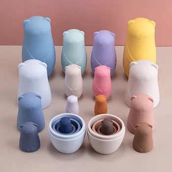 1setMontessori Nesting Dolls Spielzeug Russische Matroschka Puppe Pädagogisches Spielzeug für Kinder Silikon