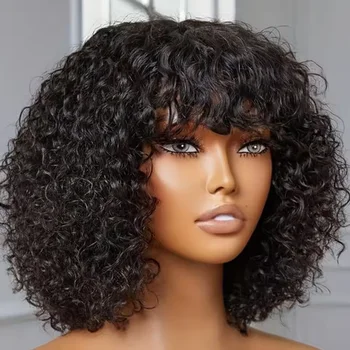 Jerry Curly Short Pixie Bob Cut Echthaarperücken mit Pony für Frauen tragen zu gehen peruanische