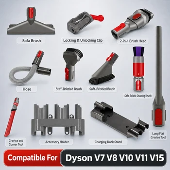 Kompatibel mit Dyson V7 V8 V10 V11 V15 Staubsaugerzubehör, Aufsatzbürsten-Set, Fugenbürste, Schlauchhalter