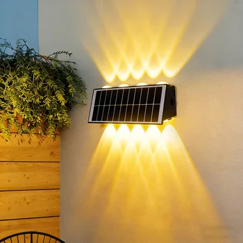 Solar-Wandleuchte, wasserdichte Solar-Außenleuchte, nach oben und unten strahlende warmweiße Straßenlaterne