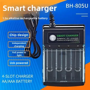 1,5 V USB-Ladegerät mit 4 Steckplätzen, unabhängiges Laden, AA-Alkalibatterieladegerät, intelligentes
