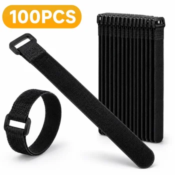 Wiederverwendbare schwarze Velcros Klettbänder Kabel Organizer, verstellbare Nylon Kabelbinder, Haken Schlaufe