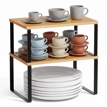 Küchenthekenregale, Gewürzregal, 2er-Set, stapelbares Schrank-Organizer-Regal, erweiterbare Küchenregale
