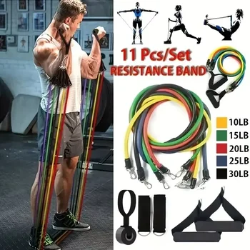 Set Zugseil, Widerstandsbänder, Tragbare Fitnessgeräte, Fußschlaufe, Brustexpander, Elastisches (11 Stück)