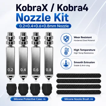 Anycubic Kobra X/Kobra 4 Bimetall-Hotend-Düsen-Kit 0,2 0,4 0,6 0,8mm Heizeinheit mit Silikonwischer 3D-Drucker