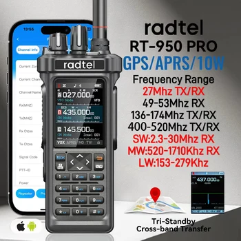 Radtel RT-950 PRO Walkie Talkie AM/FM/CB/LSB/USB/CW Empfänger mit GPS APRS 10W Bluetooth Telefon