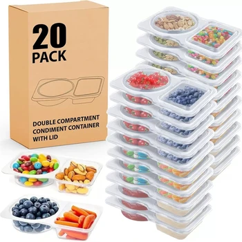 Snack-Pack-Behälter, Doppelfach-Gewürzbehälter mit Deckel, wiederverwendbare kleine (20 Stück)