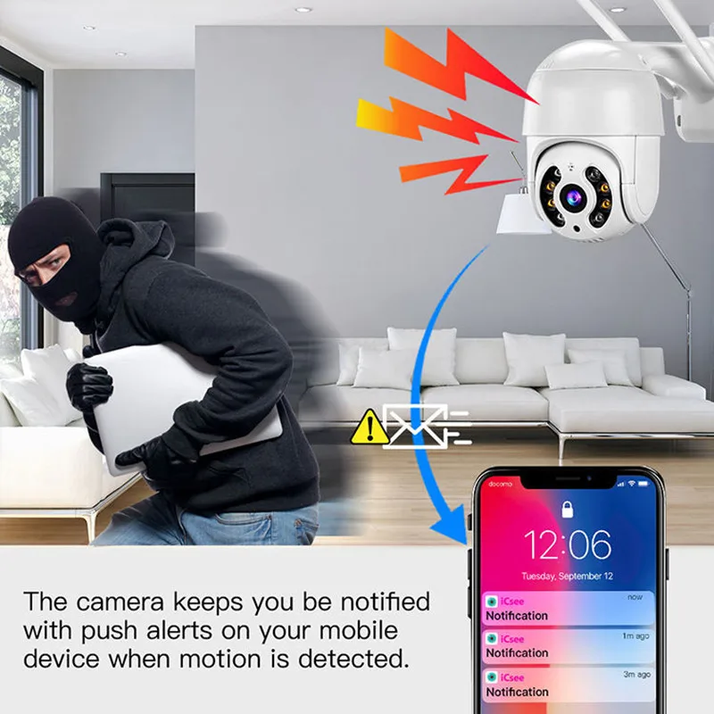 8MP 4K Drahtlose PTZ Kamera HD 1080P Farbe Nachtsicht Wifi IP – Bild 5