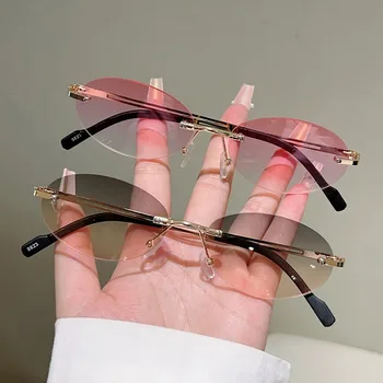 Randlose Ovale Sonnenbrille für Herren Mode Farbverlauf Dekor Schattierungen Damen Trendige Vintage