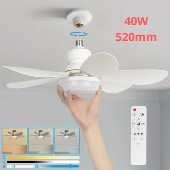 Steckdosenventilatorleuchte mit Fernbedienung, 20,5 Zoll kleiner Deckenventilator mit LED, E26/27, kabelloser