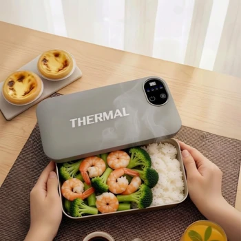 Elektrische Lunchbox mit Edelstahlbehälter, Intelligenter Wiederaufladbarer Isolierter Essenswärmer, Kompakt