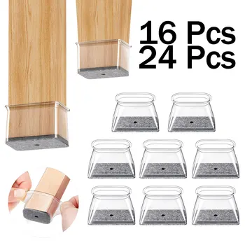 Stuhlbein-Bodenschoner, rechteckige Stuhlbeinschoner für Hartholzböden, Silikon-Pads, Abdeckungen (16 Stück)