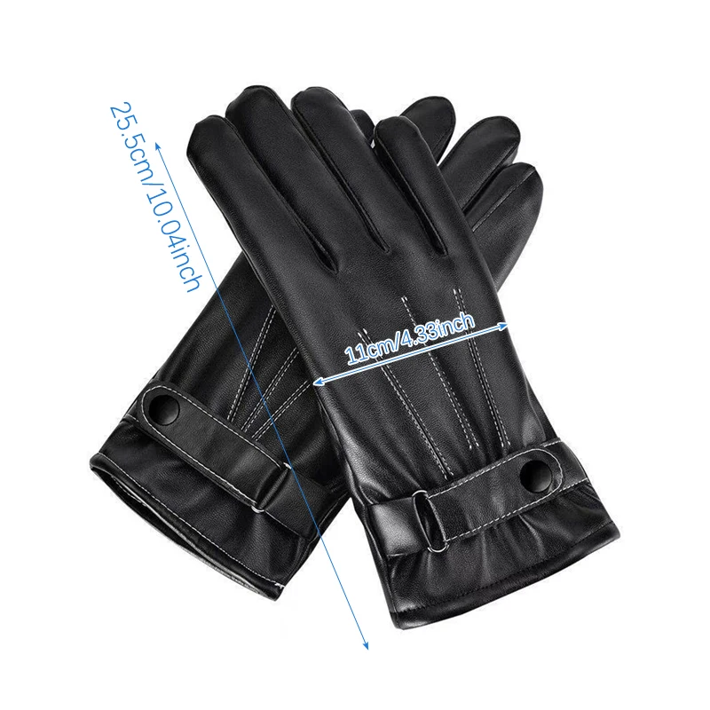Männer Winter Pu Leder schwarze Handschuhe Knopf warme – Bild 3