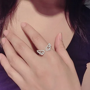 Koreanischen Stil Engel Flügel Ring Einstellbare Strass Finger Ringe Für Frauen Silber Farbe Weibliche Party