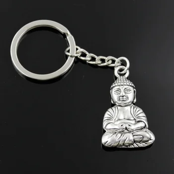 Mode Männer 30mm Keychain DIY Metall Halter Kette Vintage Meditieren Buddha 39x23mm Silber Farbe Anhänger