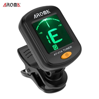 AROMA AT-01A Gitarren-Tuner, drehbarer Clip-on-Tuner, LCD-Display für chromatische Akustikgitarre, Bass