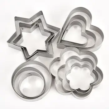 Edelstahl Cookie Keks DIY Form Stern Herz Runde Blume Form Cutter Backform Werkzeuge Obst Cut Ei (12 Stück)