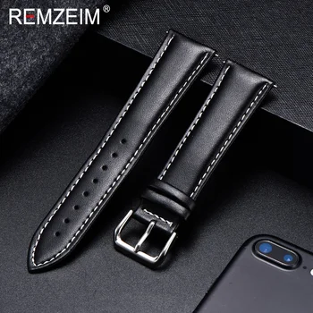 REMZEIM Kalbsleder-Uhrenarmband, weiches Material, Uhrenarmband, 18 mm, 20 mm, 22 mm, 24 mm, mit silberner