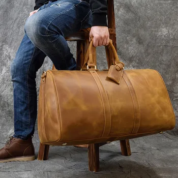 Luufan Große Kapazität Echtem Leder Männer Reisetasche Vintage Crazy Horse Leder Männlichen Travel Duffel