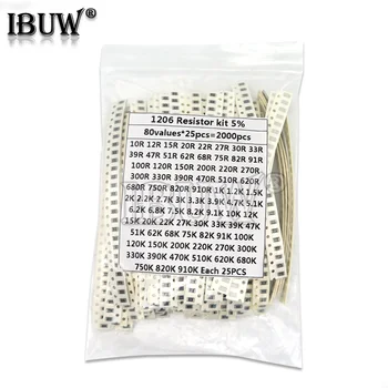 10 Ohm-910 K Ohm 1206 SMD-Widerstandssatz, sortiertes Set, 5 % 80 Werte x 25 Stück (2000 Stück)