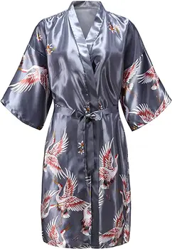 Seide Satin Hochzeit Braut Brautjungfer Robe Floral Bademantel Kurze Kimono Robe Nacht Robe Bademantel Mode