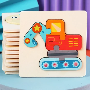 Kinder Holzspielzeug 3D Holzpuzzle Cartoon Tiere Kognitives Puzzle Frühes Lernen Lernspielzeug für Kinder