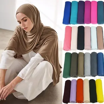 Heiße Muslimische Mode Frau Weiche Hijabs Schal Plain Baumwolle Jersey Schals Turban Frauen Lange Tücher Kopf