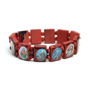 Natürlicher hölzerner katholischer Schmuck Jungfrau Maria Jesus Christlicher Glaube Rosenkranz Armband