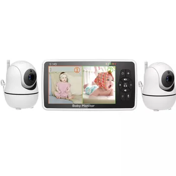 5-Zoll-Video-Babyphone mit zwei Kameras und Audio, Nachtsicht, 4x Zoom, 1000ft Reichweite