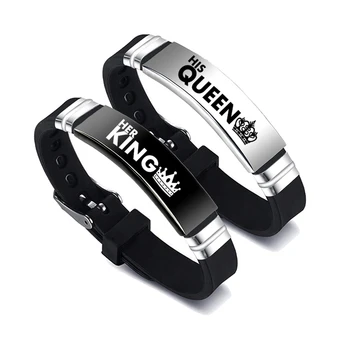 Set „Seine Königin, Ihr König“-Paar-Armband, Edelstahl, verstellbarer Silikonarmband-Armreif (2 Stück)