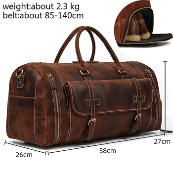Luufan Echtes Leder Herren Reisetasche mit Schuhfach Retro Crazy Horse Leder Große Kapazität Gepäcktasche