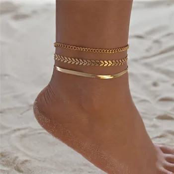 Einfache Kette Fußkettchen Für Frauen Strand Fuß Schmuck Bein Kette Ankle Armbänder Frauen Zubehör (3 Stück)