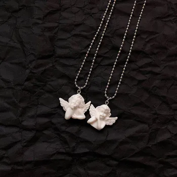 Niedliche Amor-Engel-Anhänger-Halskette aus Edelstahl für Frauen, lange Kette, babyförmiger Halsschmuck, süße