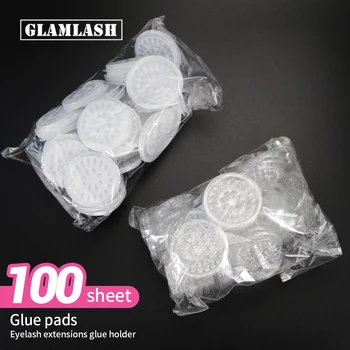GLAMLASH 100 Stück Einweg-Wimpernkleberhalter-Palette, Wimpernverlängerungs-Klebepads, Ständer aus Kunststoff