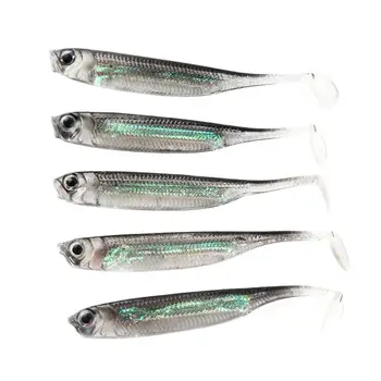 Angeln Weichen Köder 7CM 7,5 CM 1,7G 2,3G 2,7G T Schwanz fisch Angeln Lockt regenbogen Farbe (5 Stück)