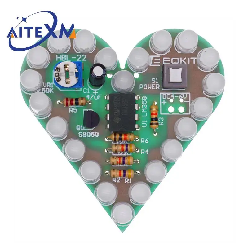 DIY-Kit, Herzform, Atemlampen-Kit, Atem-LED-Suite, Rot, Weiß