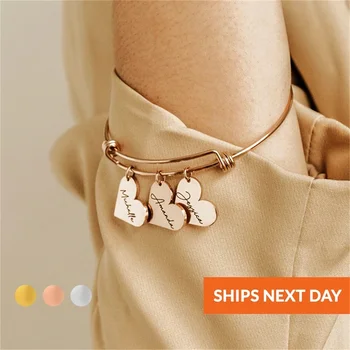 Personalisiertes Armband für Frauen, Herz, individuell graviert, 1-6 Namen, verstellbare Armreifen, Edelstahl