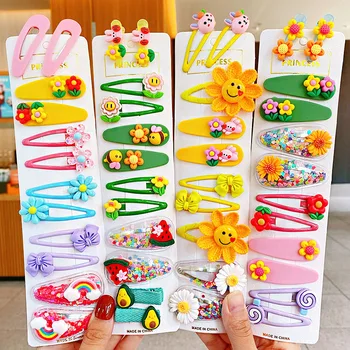 Set Neue Mädchen Niedliche Bunte Cartoon-Blumen Haarspangen Kinder Reizende Haarklammern (12 Stück)