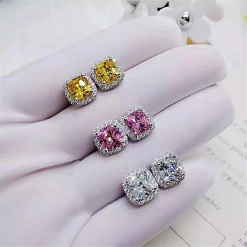CAOSHI Luxus frauen Stud Ohrringe für Party Dazzling Rosa/Weiß/Gelb Zirkonia Zubehör Exquisite Design Schmuck