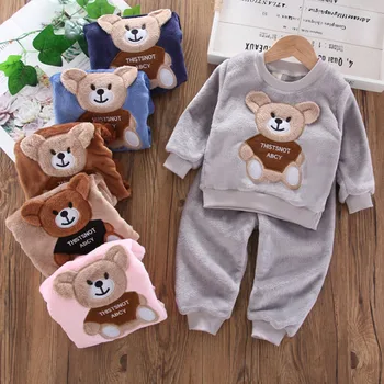 Winter Baby Mädchen Jungen Homewear Sets Herbst Mode Flanell Fleece Kleidung Kinder Cartoon Bär Nachtwäsche